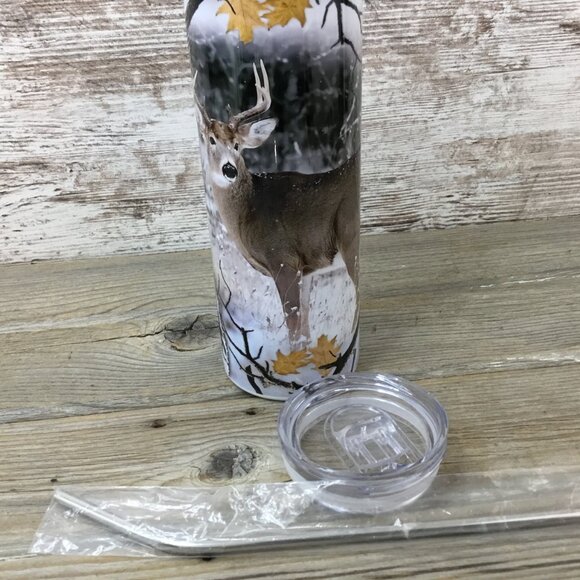 Deer Hunting Winter 20 oz Skinny Tumbler with Straw & Lid - Picture 5 of 5